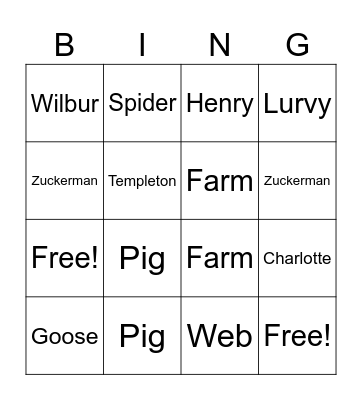 Charlotte's Web Bingo Card