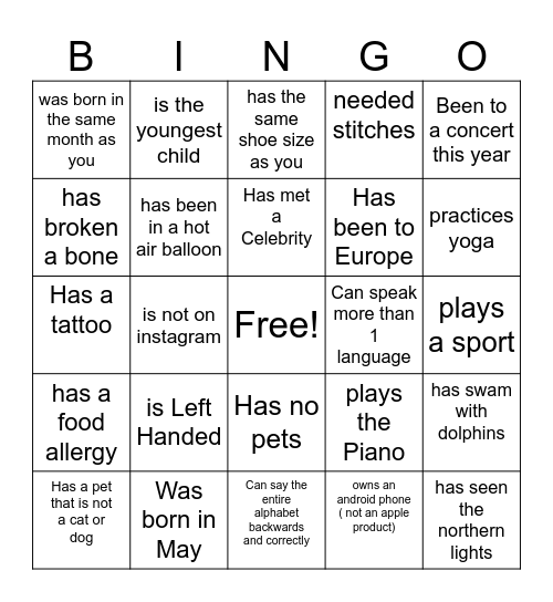 HSCL, CSIL- ACF  Bingo Card