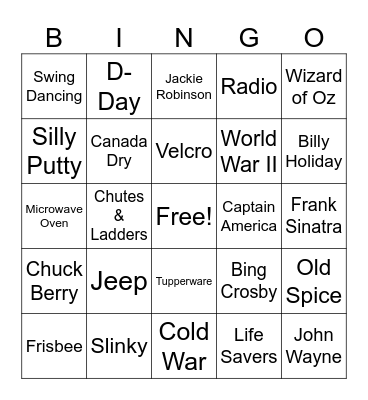 1940's Bingo Card