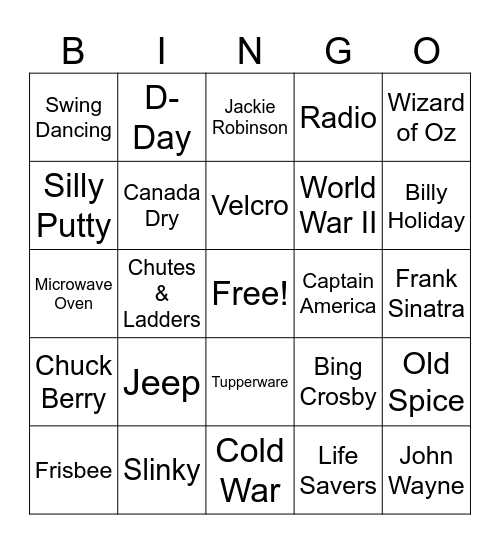 1940's Bingo Card