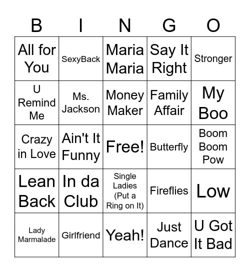 2000-2009 Hits- Music Bingo Card