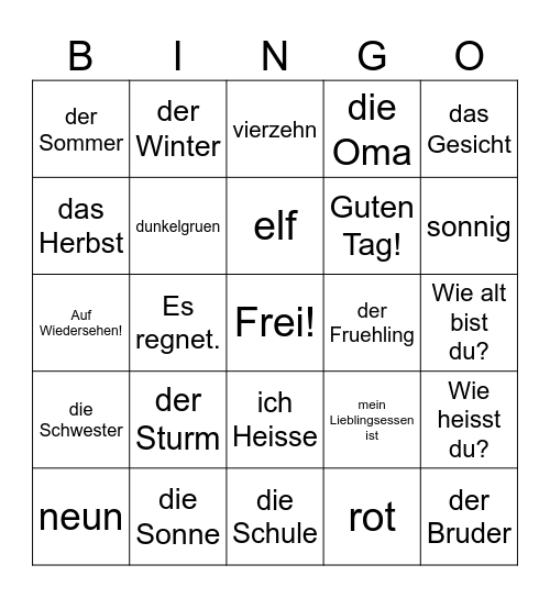 der Wortschatz Bingo Card