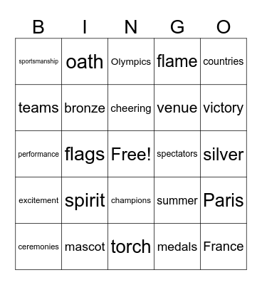 Olympics Bingo Card