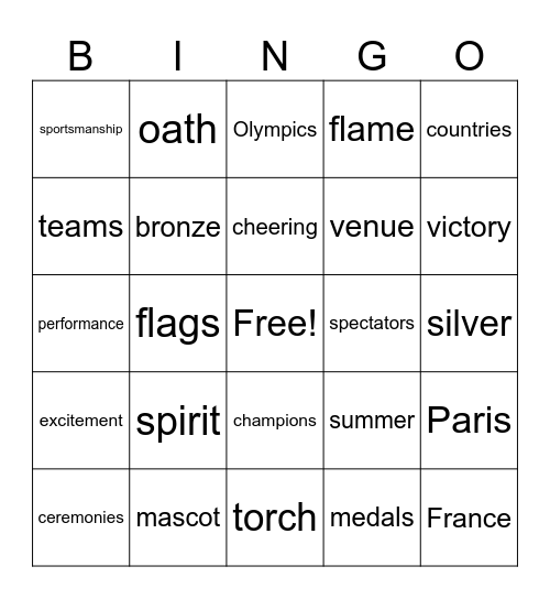 Olympics Bingo Card