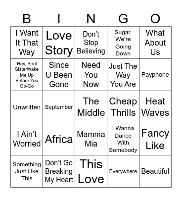 Music Bingo Card