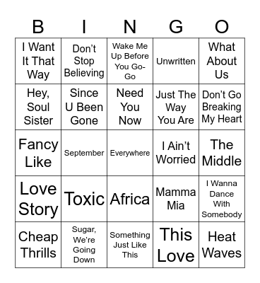 Music Bingo Card