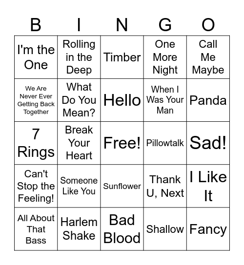 2010-2019 Hits-Music Bingo (R2) Bingo Card