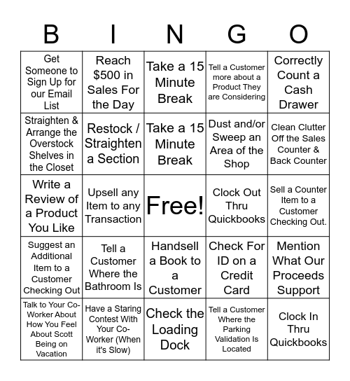 Library Shop Bingo Card