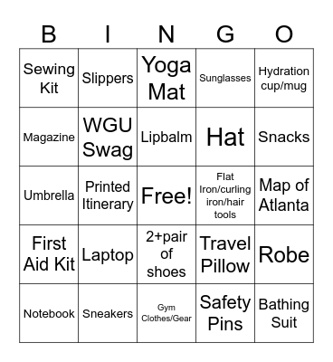 What I packed/bought/brought for Summit Bingo Card