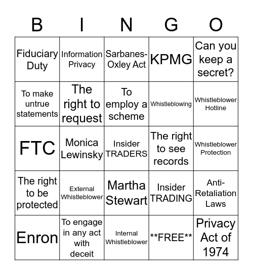 Whistleblower Bingo Card