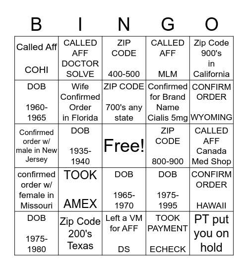 Untitled Bingo Card