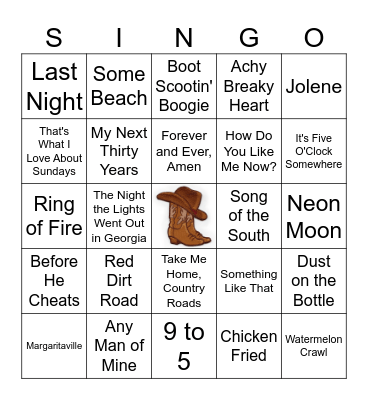 COUNTRY Bingo Card