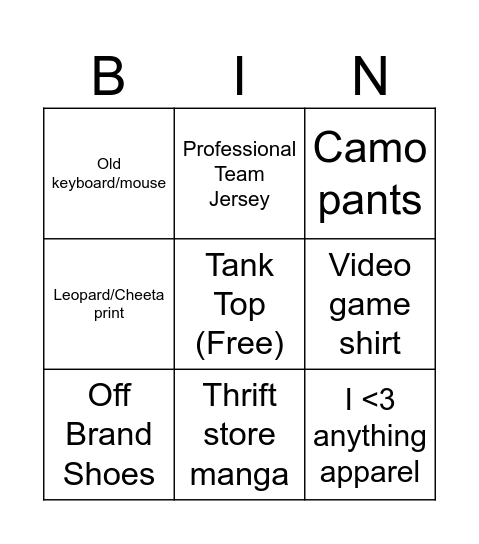 THRIFTIN Bingo Card