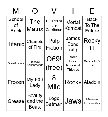 Movie "Theme" Songs (Name The Movie) Bingo Card