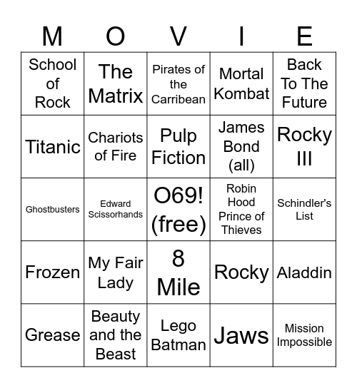 Movie "Theme" Songs (Name The Movie) Bingo Card