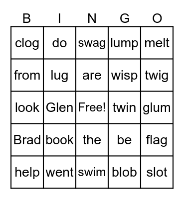 UFLI Lesson 28 Bingo Card