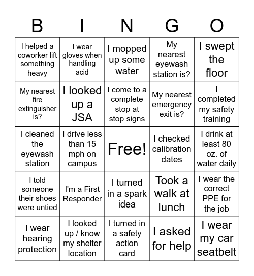 SAFETY BINGO - JUNE 2024 Bingo Card