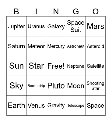 Outer Space Bingo Card