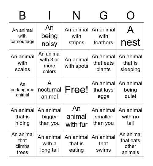 Zoo BINGO Card