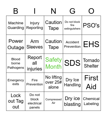 Safety Bingo Card