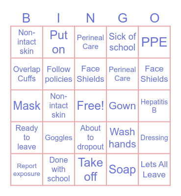Donning and Doffing Bingo Card