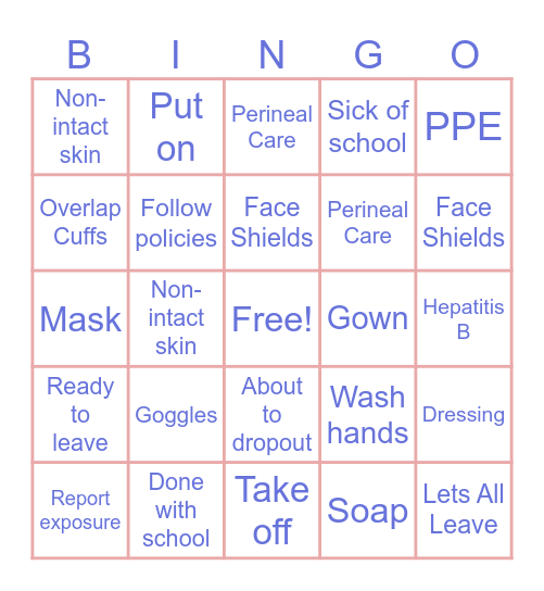 Donning and Doffing Bingo Card