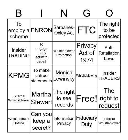 Whistleblower Bingo Card