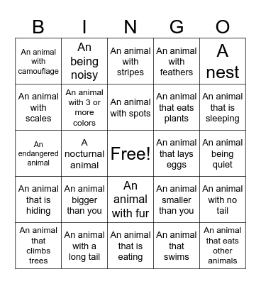 Zoo BINGO Card