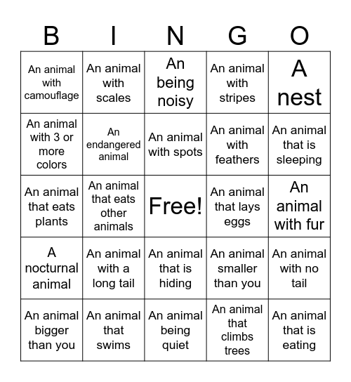 Zoo BINGO Card