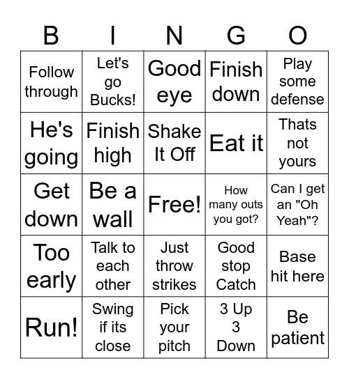 Bucks Bingo Card