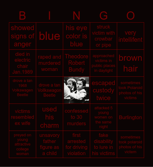 Ted Bundy Bingo Card