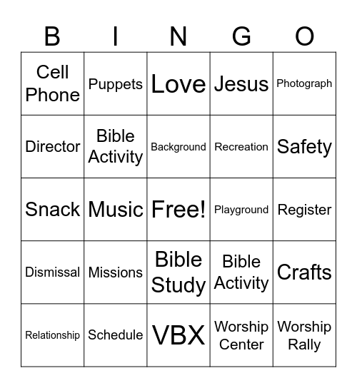 VBS Bingo Card