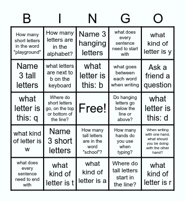 HANDWRITING BINGO Card