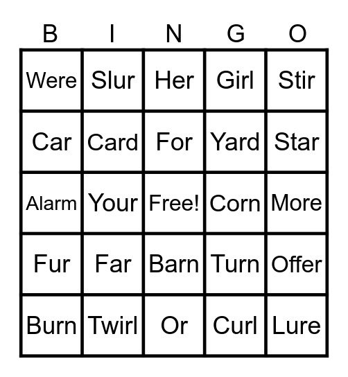 Bossy R Bingo Card