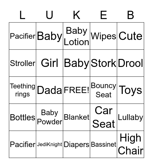 Baby Shower Bingo Card