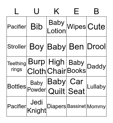 Baby Shower Bingo Card