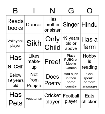 Human Bingo Card