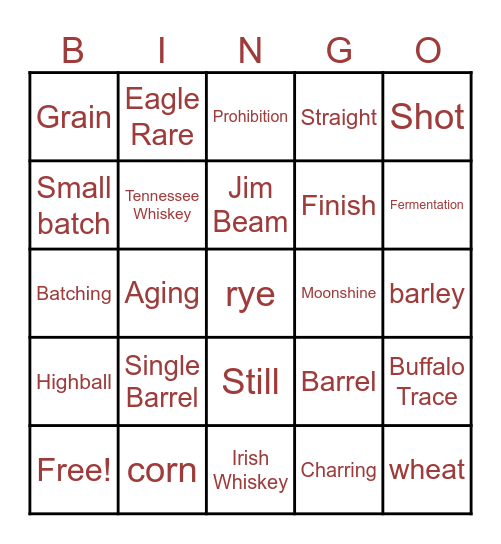 Bourbon Bingo Card