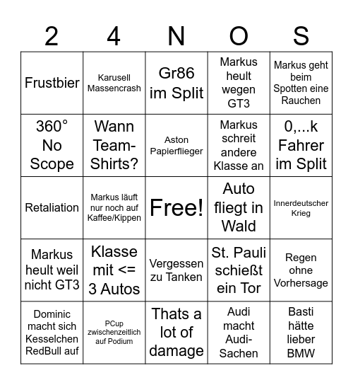 24her Nos Bingo Card