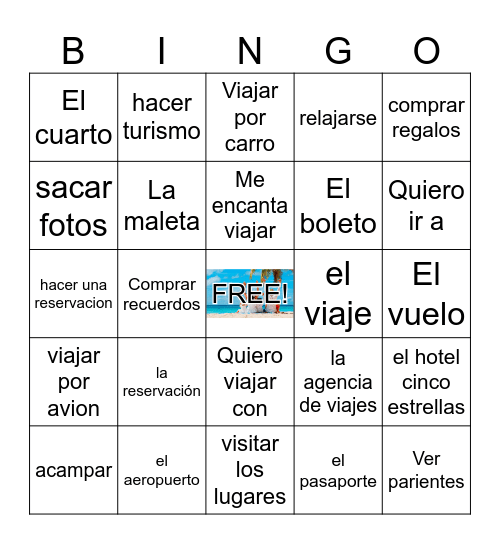 Vocabulario de viajes Bingo Card