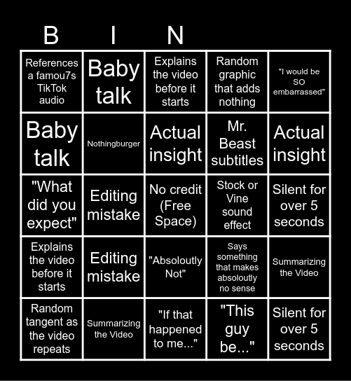 Sssniperwolf Bbbingo Card