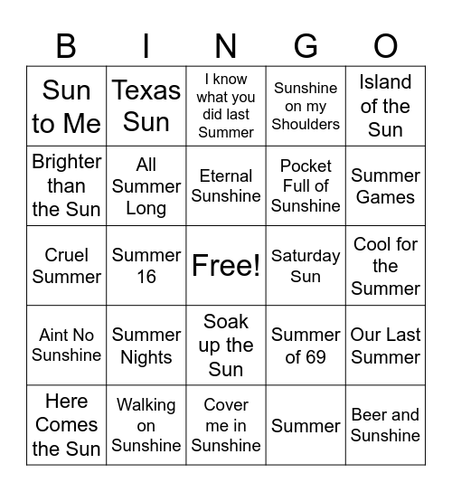 Summertime asf Bingo Card