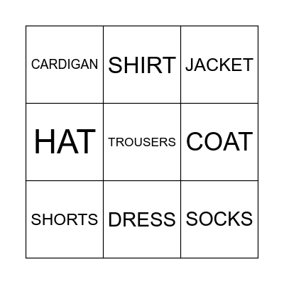 Clothes Bingo Card