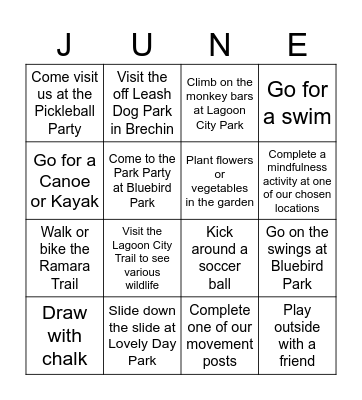 Parks and Recreation Month Bingo Challenge! Bingo Card