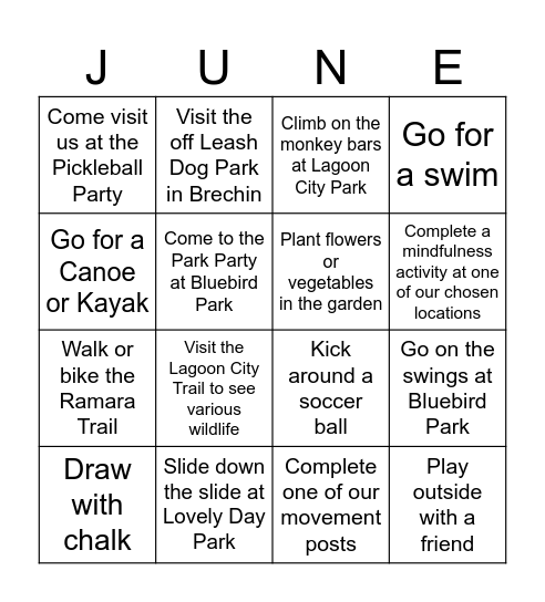 Parks and Recreation Month Bingo Challenge! Bingo Card