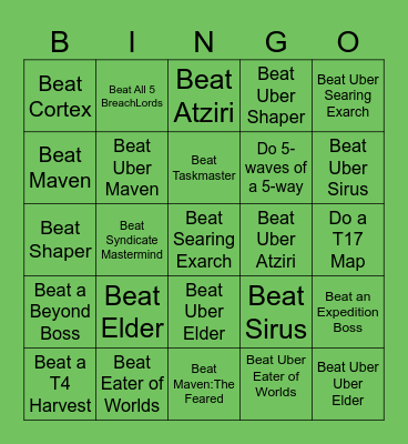 Path Of Exile Bingo Card