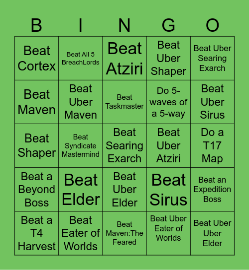 Path Of Exile Bingo Card