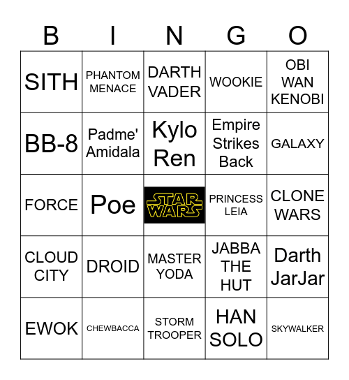 STAR WARS Bingo Card