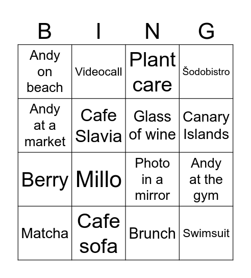 Andy's Day Bingo Card