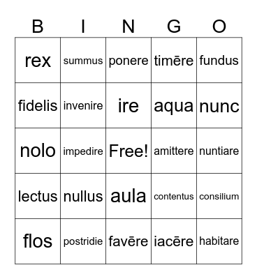 Latin I Vocabulary Review Bingo Card